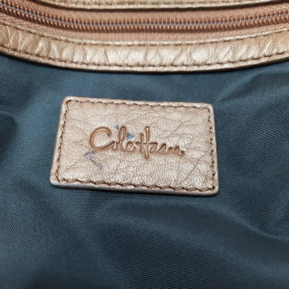 Cole Haan Metallic Brown Leather Zipper Closure Hobo Shoulder Bag